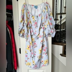 Off the shoulder floral and striped dress. Cece brand, size Large.